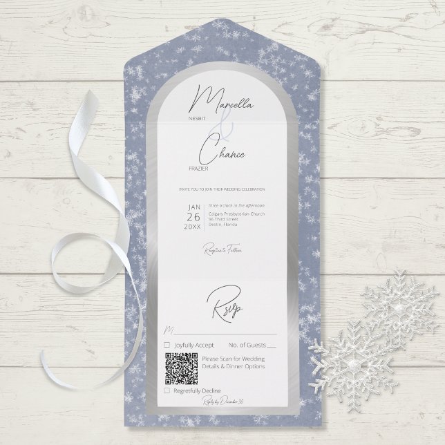Modern Dusty Blue & Snö Silver Foil QR-kod (Skapare uppladdad)