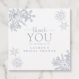Modern Dusty Blue Snowflake Shower Tack Gåvor Etiketter