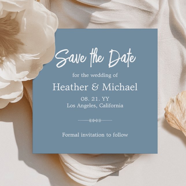 Modern Dusty Blue - Spara datum QR Bröllop Inbjudningar (Simplify your RSVP with our QR code save-the-date, adding an unforgettable touch to your special day)