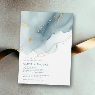 Modern Dusty Blue Teal Ocean Vågar Beach Wedding Inbjudningar