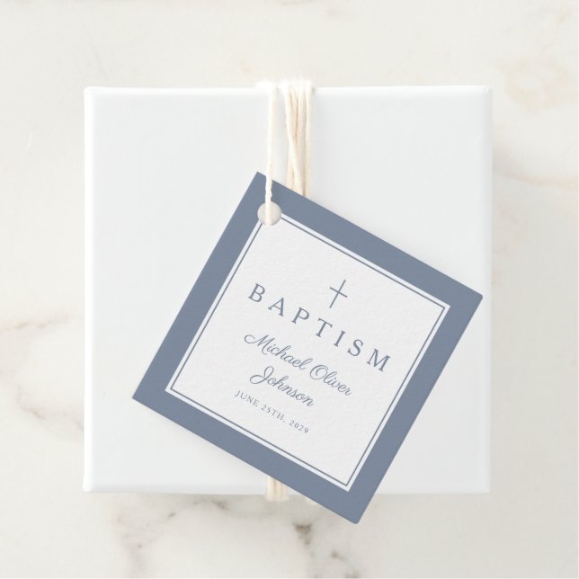 Modern Dusty Blue Thank You Baptism Gåvor Etiketter (På plats)