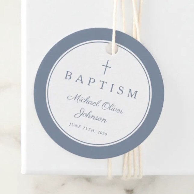 Modern Dusty Blue Thank You Baptism Gåvor Etiketter (Modern Dusty Blue Thank You Baptism Favor Tags)