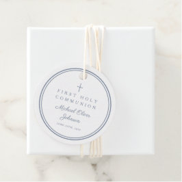 Modern Dusty Blue Thank You Boy First Communion Gåvor Etiketter