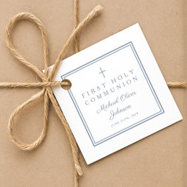 Modern Dusty Blue Thank You Boy First Communion Gåvor Etiketter