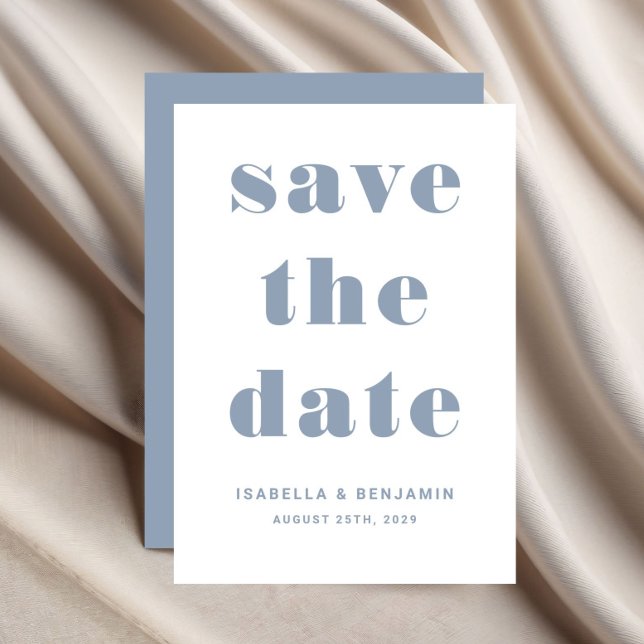 Modern Dusty Blue Typography Bröllop Spara Datumet (Modern Dusty Blue Typography Wedding Save The Date)