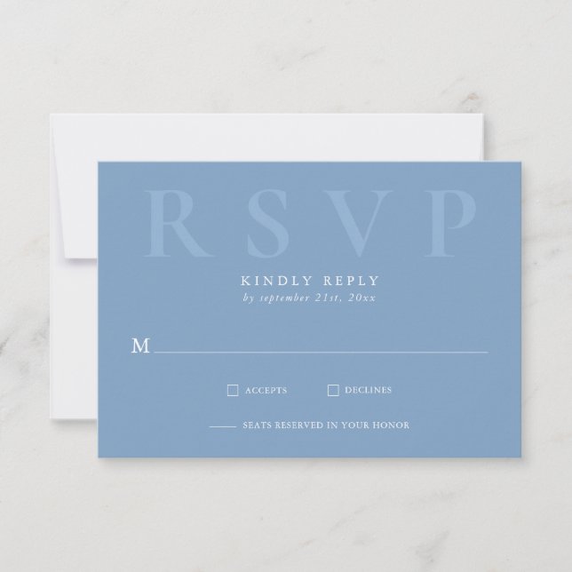 Modern Dusty Blue Typography Wedding RSVP Cards OSA Kort (Framsida)
