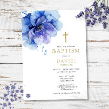 Modern Dusty Blue Watercolor Blommigt Baptism