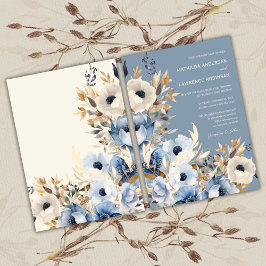 Modern Dusty Blue Watercolor Blommigt Winter Weddi Inbjudningar