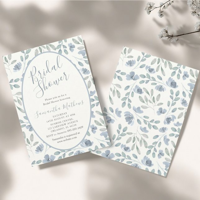 Modern Dusty Blue Watercolor Bridal Shower Inbjudningar (Skapare uppladdad)