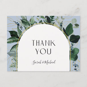 Modern Dusty BLue Watercolor Greenery Tack Vykort