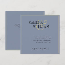 Modern Dusty Blue Wedding-inbjudan Guld