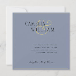 Modern Dusty Blue Wedding-inbjudan Guld