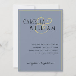 Modern Dusty Blue Wedding-inbjudan Guld Inbjudningar