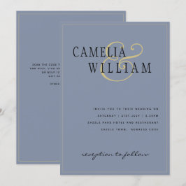 Modern Dusty Blue Wedding-inbjudan Guld Inbjudningar