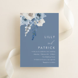 Modern Dusty Blue & White Blommigt Bröllop Inbjudningar