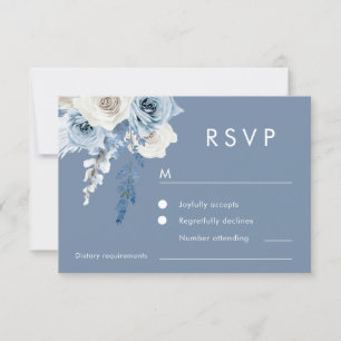 Modern Dusty Blue & White Blommigt Bröllop OSA Kort