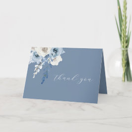 Modern Dusty Blue & White Blommigt Bröllop Tack Kort