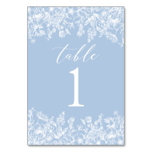 Modern Dusty Blue White Flowers-Bordsnummer Bordsnummer