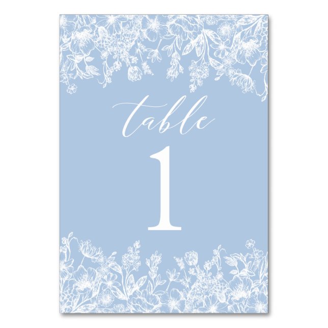 Modern Dusty Blue White Flowers-Bordsnummer Bordsnummer (Baksidan)