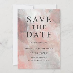Modern Dusty Coral Abstrakt Photo Save Date Spara Datumet