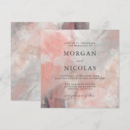 Modern Dusty Coral Abstrakt Push Strokes Bröllop Inbjudningar