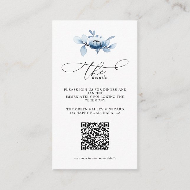 Modern Dusty Floral QR Code Wedding Details Tilläggskort (Framsida)