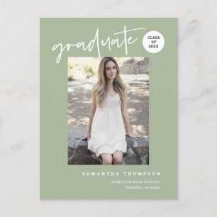 Modern Dusty Grönt College High School Grad Photo Vykort