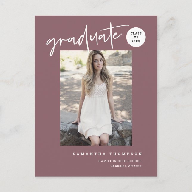 Modern Dusty Lila College High School Grad Photo Vykort (Framsida)