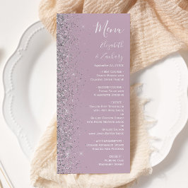 Modern Dusty Lila Lilac Silver Glitter Bröllop Meny