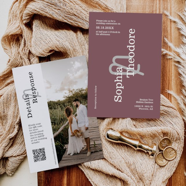 Modern Dusty Lila Minimal QR-kodsfoto för Bröllop Inbjudningar (Skapare uppladdad)