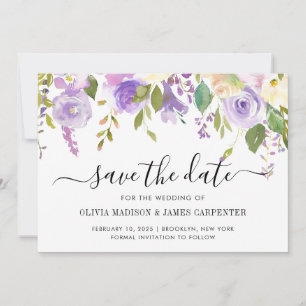 Modern Dusty Lila Violet Peony Blommigt Bröllop Spara Datumet