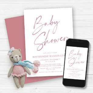 Modern Dusty Mauve Rosa Script Flicka Shower Inbjudningar