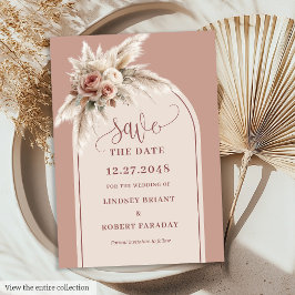 Modern Dusty Pink Pampas Grass Save the Date Card Inbjudningar