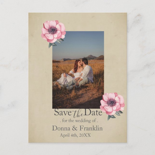 Modern Dusty Pink Rose Save the Date Photo Vykort (Framsida)