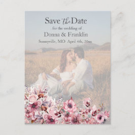 Modern Dusty Pink Rose Save the Date Photo Vykort