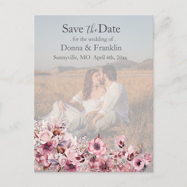 Modern Dusty Pink Rose Save the Date Photo Vykort (Framsida)