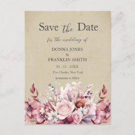 Modern Dusty Pink Rose Wedding Save the Date Vykort