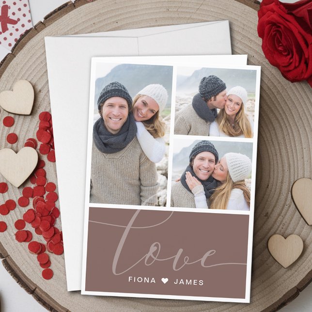 Modern Dusty Red Photo Collage Kärlek Personlig Helgkort (Modern Dusty Red Photo Collage Love Personalized Holiday Card)
