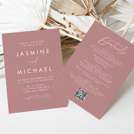 Modern Dusty Ro alla i en QR-kod Bröllop Inbjudningar
