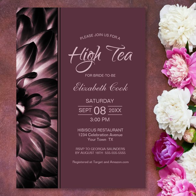 Modern Dusty Ro Blommigt High Tea Möhippa Inbjudningar (Skapare uppladdad)