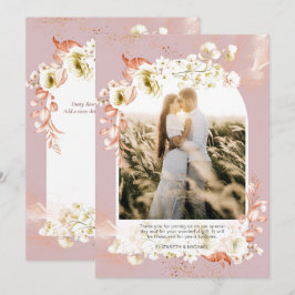 Modern Dusty Ro Coral Blommigt PHOTO TACK Kort