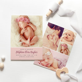 Modern Dusty Ro Flicka Photo Collage Birth Meddelande