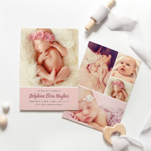 Modern Dusty Ro Flicka Photo Collage Birth Meddelande