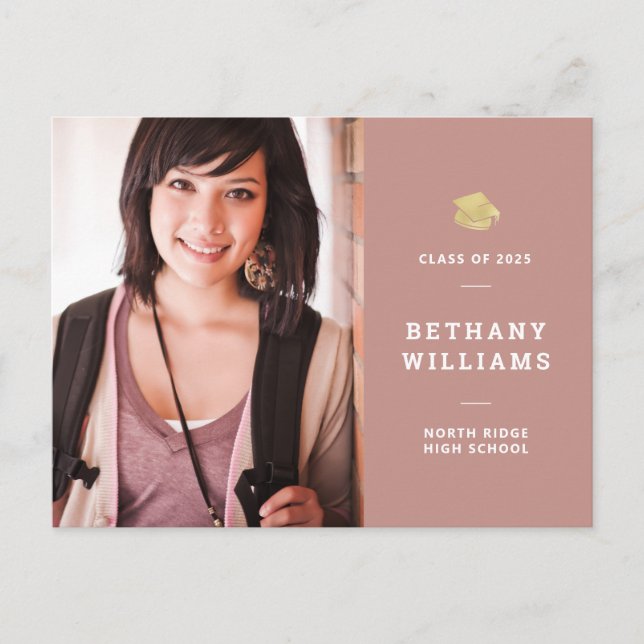 Modern Dusty Ro & Guld Photo Studenten Vykort (Framsida)