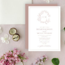 Modern Dusty Ro Leafy Vapensköld Monogram Bröllop