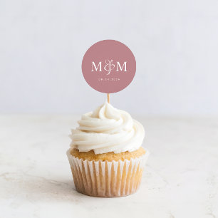 Modern Dusty Ro Monogram Bröllop kuvertförsegling Runt Klistermärke