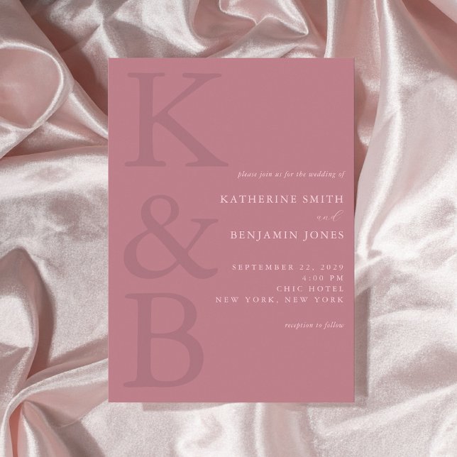 Modern Dusty Ro Monogram Minimalist Bröllop Inbjudningar (Skapare uppladdad)