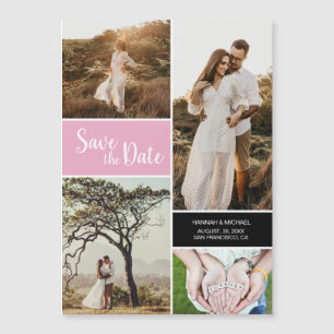 Modern Dusty Ro Photo Collage Spara datum Magnetisk Inbjudningskort