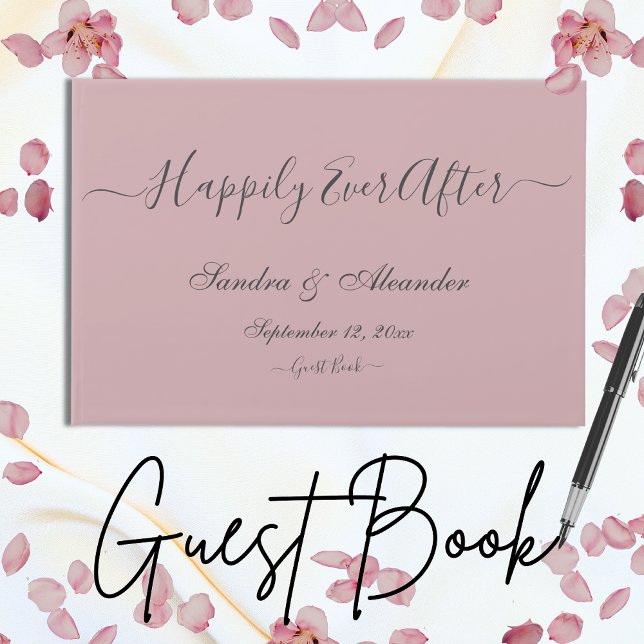Modern Dusty Ro Rosa Black Script Bröllop Gästböcker (Skapare uppladdad)