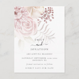 Modern Dusty Ro Rosa-Blommigtar Spara datum Meddelande Vykort